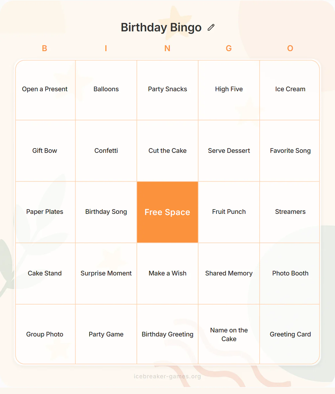 Birthday Bingo