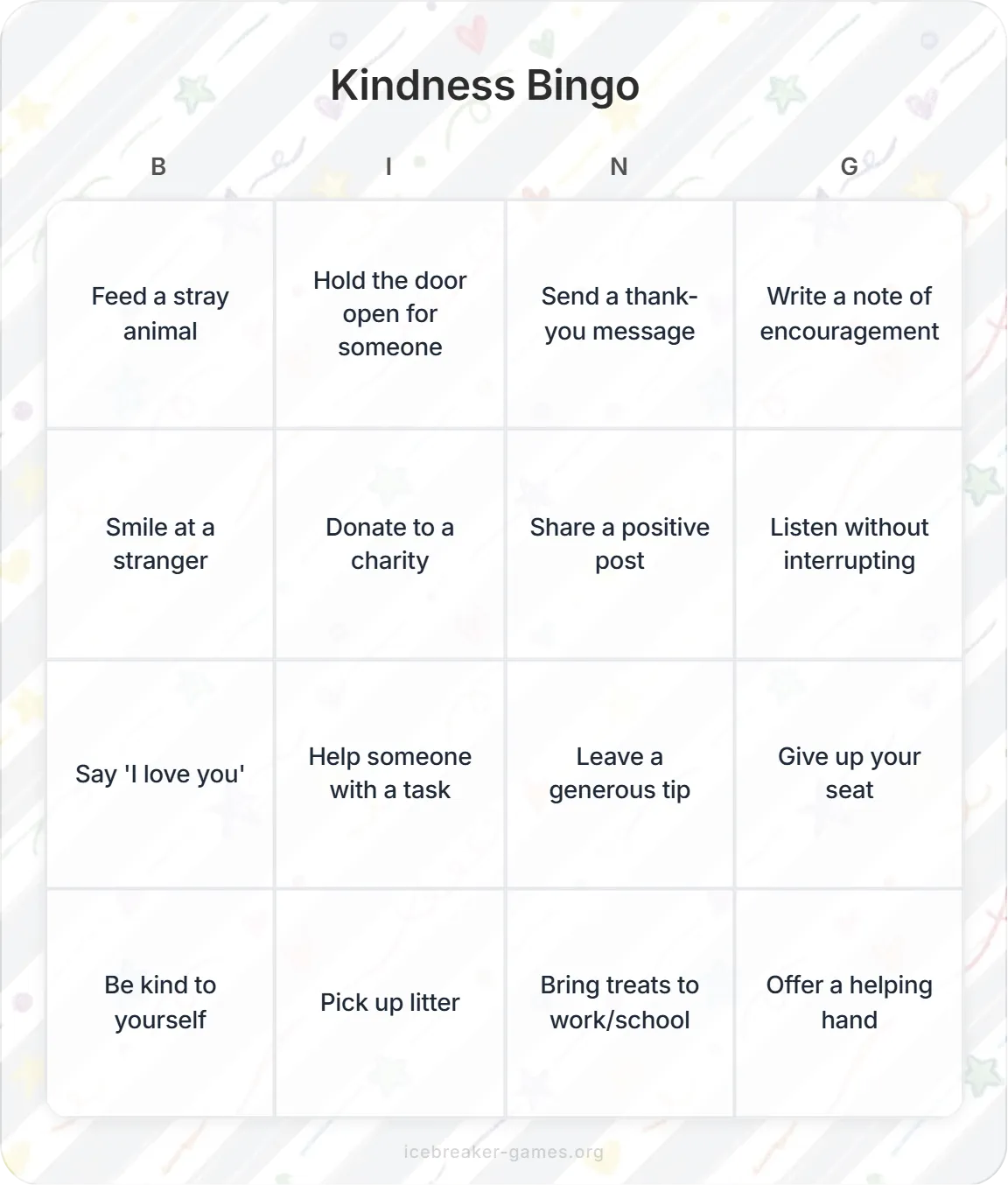 Freundlichkeits-Bingo-Karten