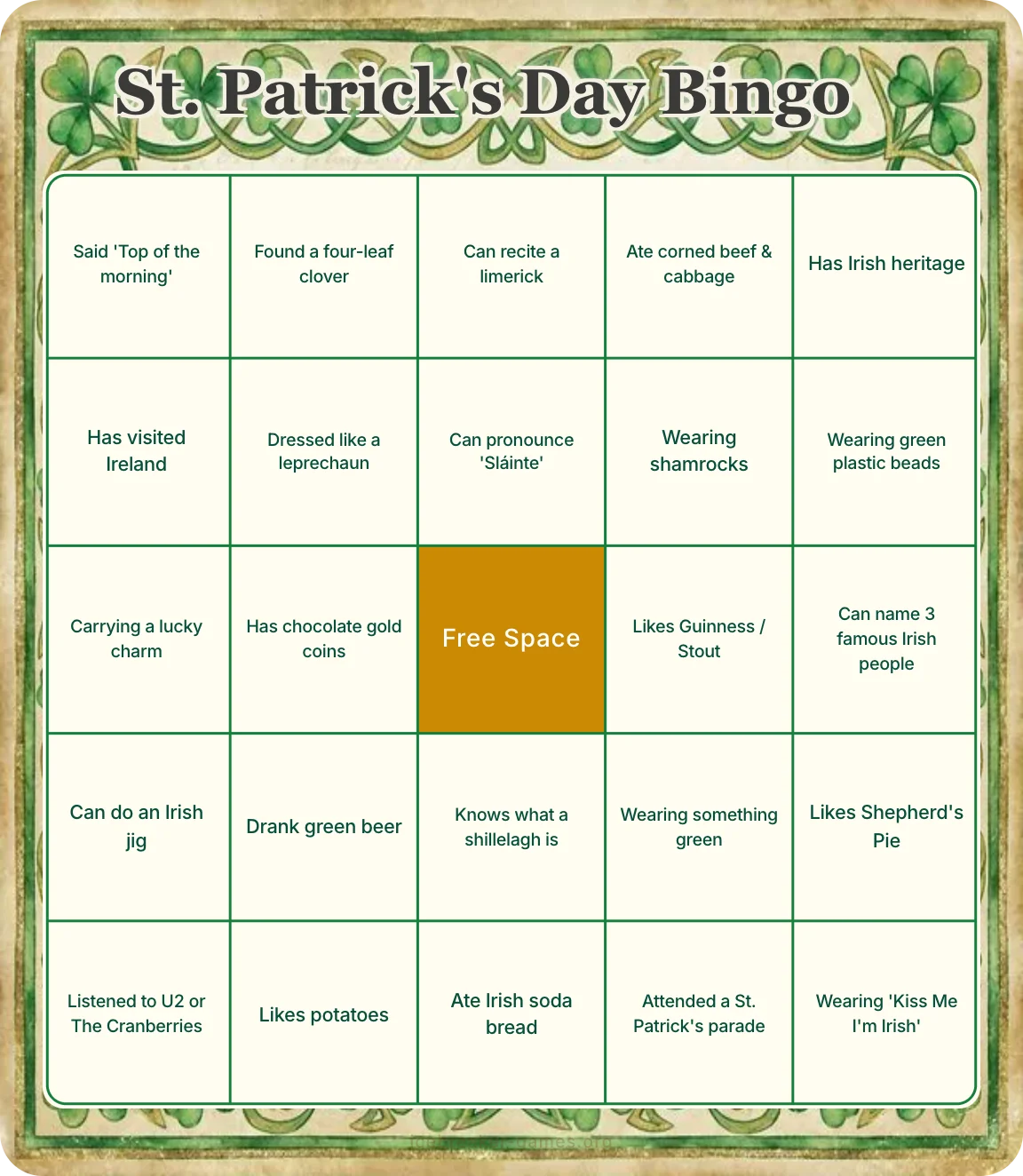 St. Patrick's Day Bingo Cards