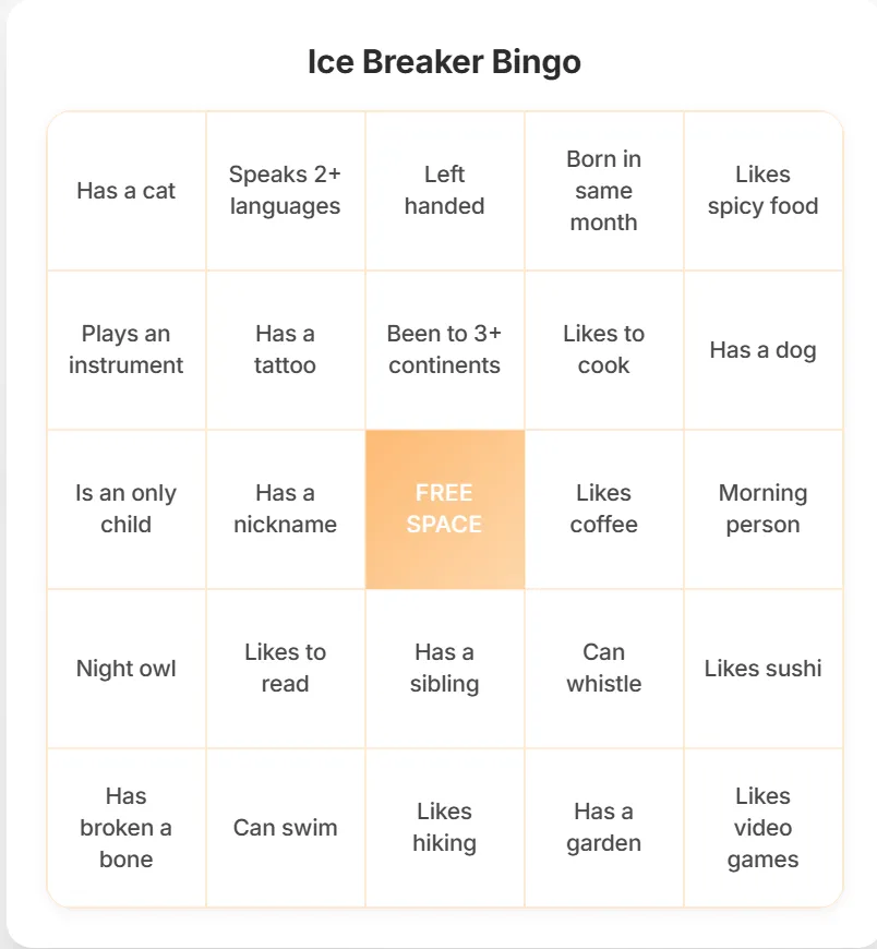 Ice Breaker Bingo - Printable Bingo Card Template